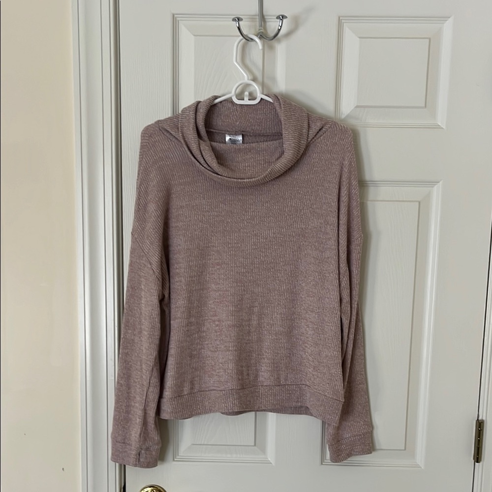 Hello Mello cuddlebug cozy  Taupe Cowl Neck Sweater